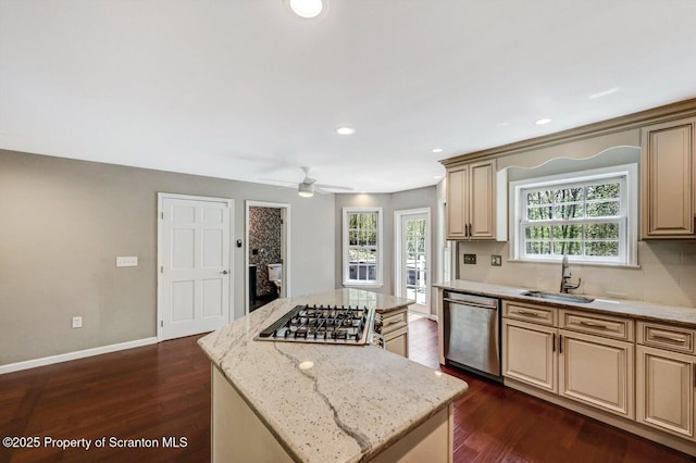 27 Emerson Dr, Moosic, PA 18507 - kitchen with stainless steel appliances, a sink, a center island, healthy amount of natural light, and recessed lighting