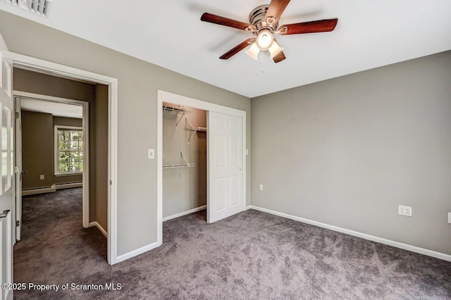 27 Emerson Dr, Moosic, PA 18507 - unfurnished bedroom featuring carpet floors, baseboards, a closet, and a ceiling fan