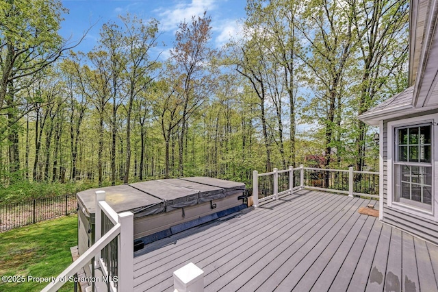 27 Emerson Dr, Moosic, PA 18507 - wooden terrace featuring a covered hot tub and fence