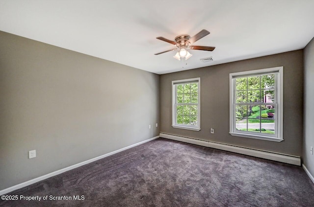 27 Emerson Dr, Moosic, PA 18507 - carpeted spare room with a baseboard heating unit, a ceiling fan, and baseboards