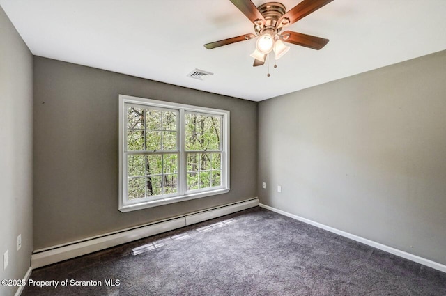 27 Emerson Dr, Moosic, PA 18507 - carpeted spare room with a baseboard radiator, a ceiling fan, and baseboards