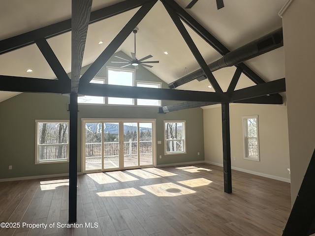 13692 State Route 374, Union Dale, PA 18470 - unfurnished living room with beam ceiling, ceiling fan, and baseboards