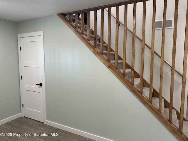 13692 State Route 374, Union Dale, PA 18470 - staircase featuring wood finished floors, baseboards, and visible vents