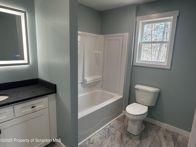 13692 State Route 374, Union Dale, PA 18470 - full bathroom with vanity, marble finish floor, baseboards, and toilet