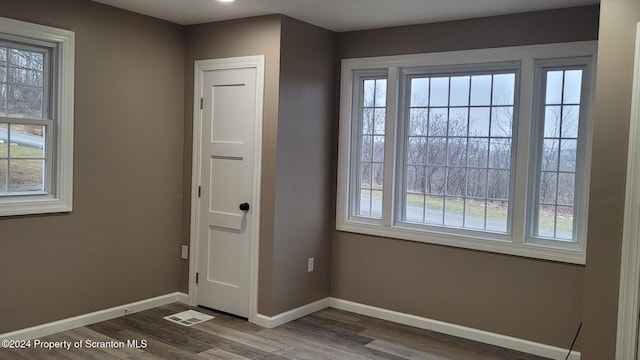 doorway with dark hardwood / wood-style floors and a healthy amount of sunlight