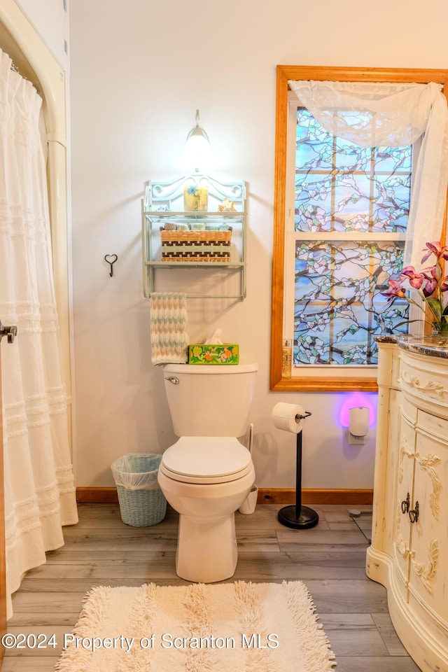 bathroom with hardwood / wood-style floors and toilet