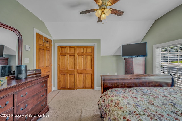 132 6th St, Blakely, PA 18447 - bedroom with vaulted ceiling, carpet flooring, and a ceiling fan