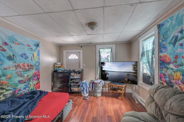 1116 Rock St Rear, Rear, Scranton, PA 18504 - living area with a drop ceiling, healthy amount of natural light, wood finished floors, and ornamental molding