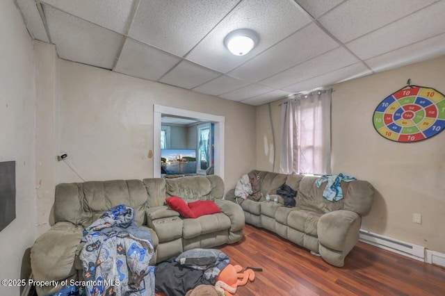 1116 Rock St Rear, Rear, Scranton, PA 18504 - living room with a paneled ceiling, wood finished floors, and a baseboard radiator