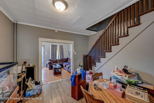 1014 Jackson St 1012, Scranton, PA 18504 - foyer entrance featuring wood finished floors, stairway, and crown molding