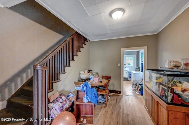 1014 Jackson St 1012, Scranton, PA 18504 - staircase featuring wood finished floors and ornamental molding