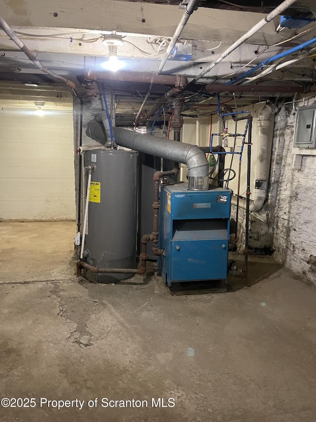 utility room with electric panel and gas water heater