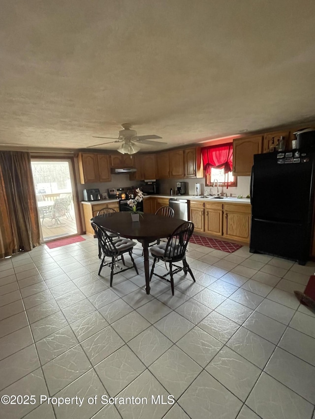 dining room with plenty of natural light and a ceiling fan