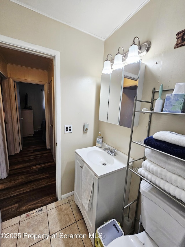 55 Lyman Ln, Gouldsboro, PA 18424 - bathroom featuring vanity, tile patterned flooring, and ornamental molding