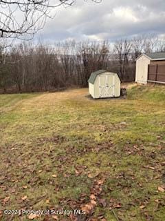 view of yard with an outbuilding and a storage shed