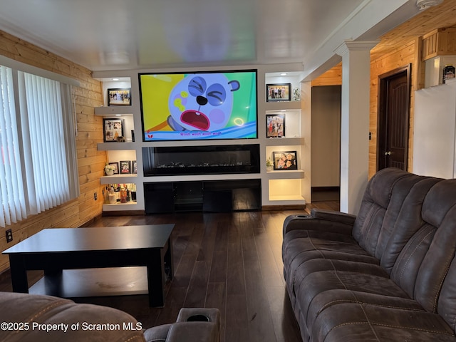 living room featuring dark hardwood / wood-style floors