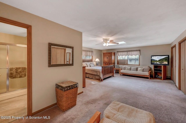 37 S Lehigh River Dr, Clifton Twp, PA 18424 - bedroom featuring light carpet, baseboards, and ceiling fan