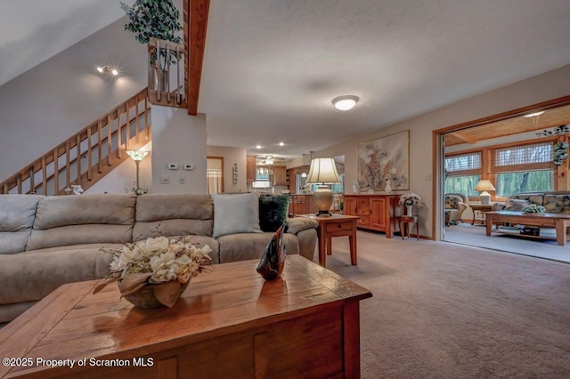 37 S Lehigh River Dr, Clifton Twp, PA 18424 - living room with light colored carpet and stairs