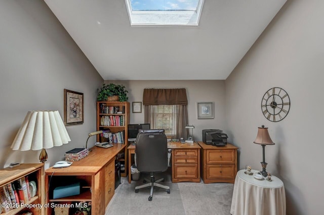 37 S Lehigh River Dr, Clifton Twp, PA 18424 - office space featuring vaulted ceiling, light carpet, and a skylight