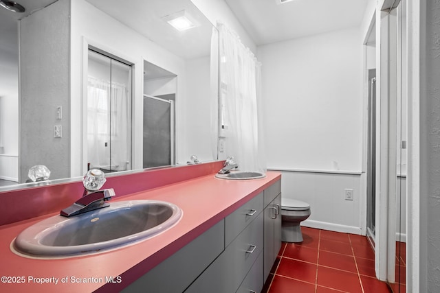 609 Landmesser Ave, West Hazleton, PA 18202 - full bath featuring double vanity, a stall shower, and tile patterned flooring