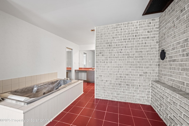609 Landmesser Ave, West Hazleton, PA 18202 - full bathroom featuring a jetted tub, tile patterned flooring, and vanity