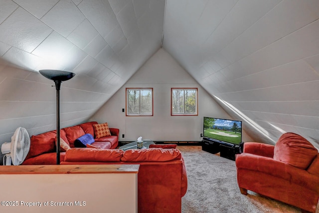 3222 Bluebird Dr, Bushkill, PA 18324 - living room with carpet and vaulted ceiling