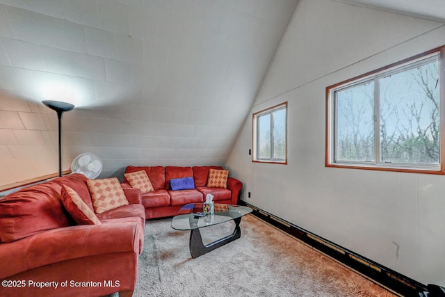 3222 Bluebird Dr, Bushkill, PA 18324 - carpeted living area featuring lofted ceiling