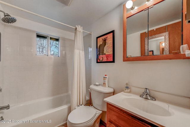 3222 Bluebird Dr, Bushkill, PA 18324 - full bathroom with vanity, shower / tub combo with curtain, and toilet