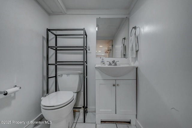 3222 Bluebird Dr, Bushkill, PA 18324 - bathroom featuring vanity, toilet, baseboards, and tile patterned flooring
