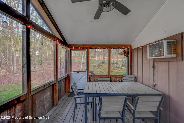 3222 Bluebird Dr, Bushkill, PA 18324 - sunroom with a wall unit AC, a ceiling fan, and a healthy amount of sunlight