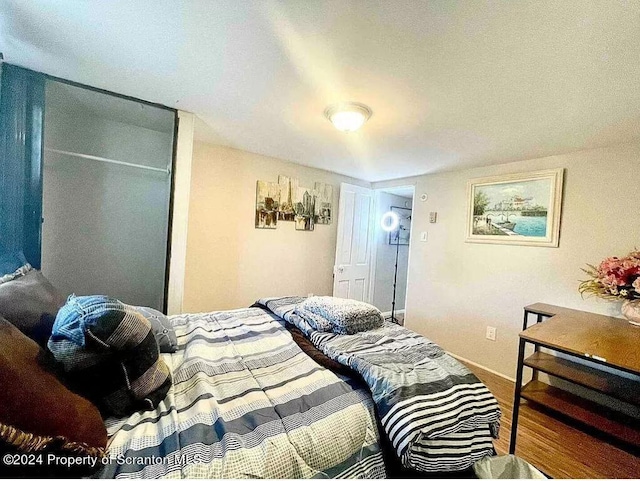 bedroom with a closet and hardwood / wood-style flooring