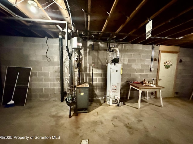 basement with water heater