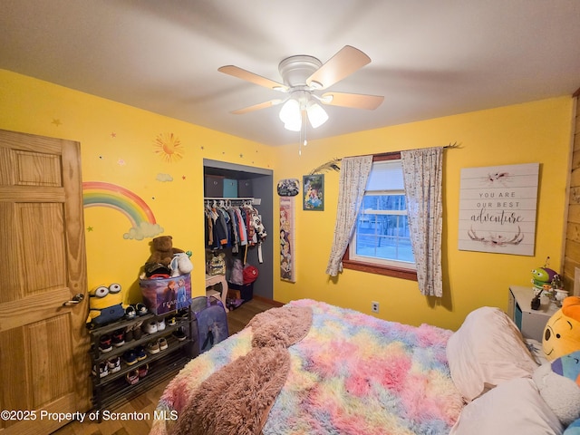 bedroom featuring a closet and ceiling fan