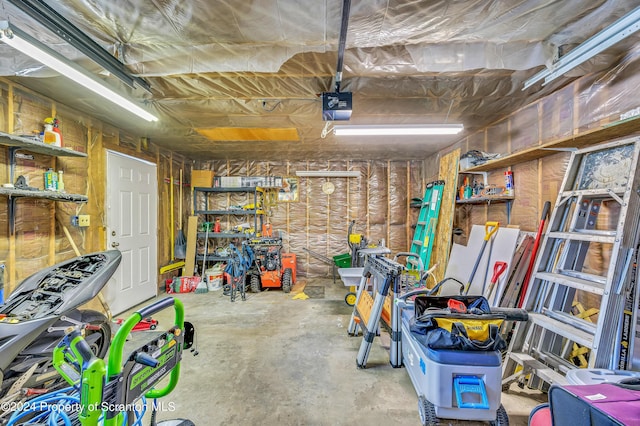 garage with a garage door opener