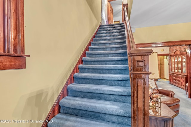 staircase with carpet flooring