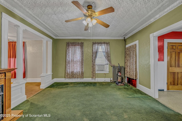 445 Leggett St, Scranton, PA 18508 - unfurnished room featuring decorative columns, carpet flooring, an ornate ceiling, ceiling fan, and cooling unit