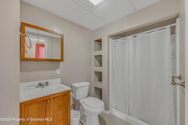 445 Leggett St, Scranton, PA 18508 - full bath with a drop ceiling, vanity, tile patterned flooring, and a shower with curtain