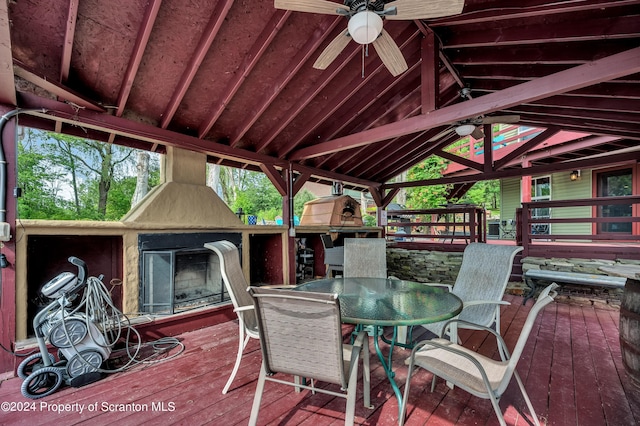 wooden terrace with ceiling fan