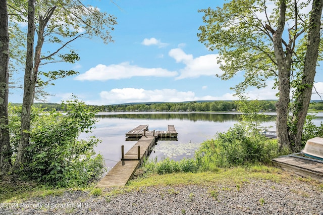 view of dock with a water view