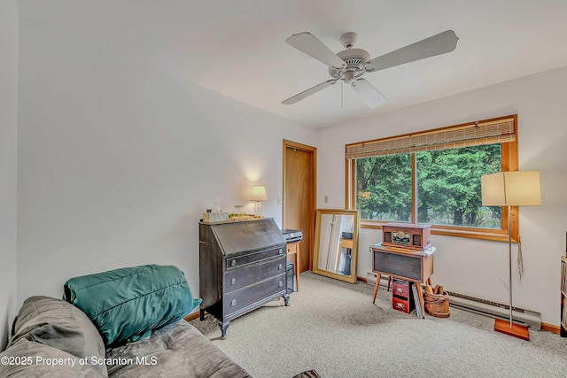 582 Lakeview Dr W, Lake Ariel, PA 18436 - sitting room with carpet floors, baseboard heating, ceiling fan, and baseboards
