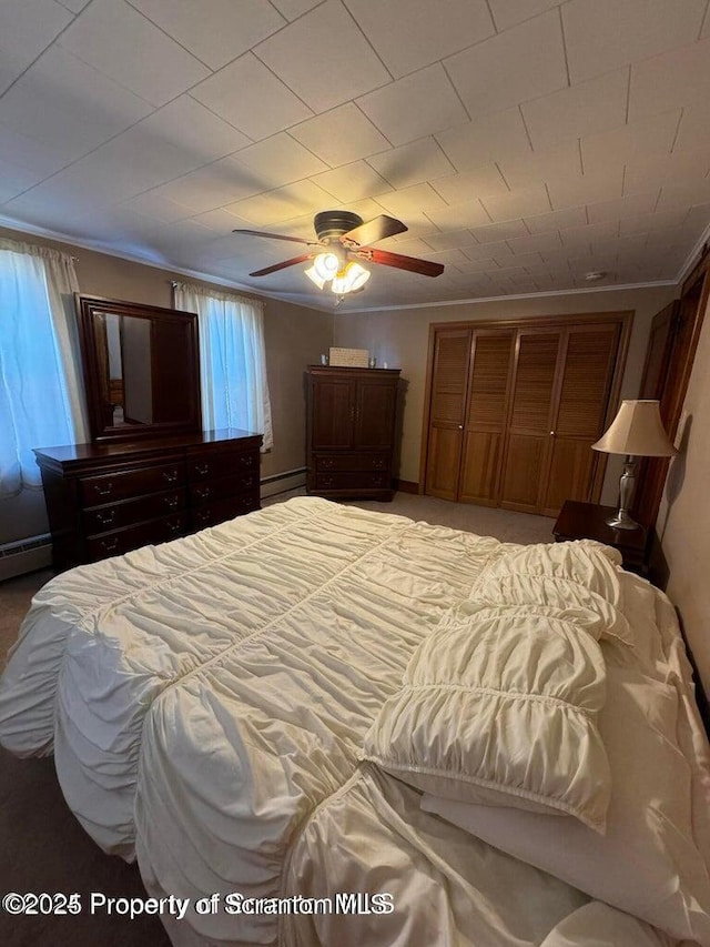 506 N Sumner Ave, Scranton, PA 18504 - bedroom featuring a baseboard heating unit, ceiling fan, and ornamental molding