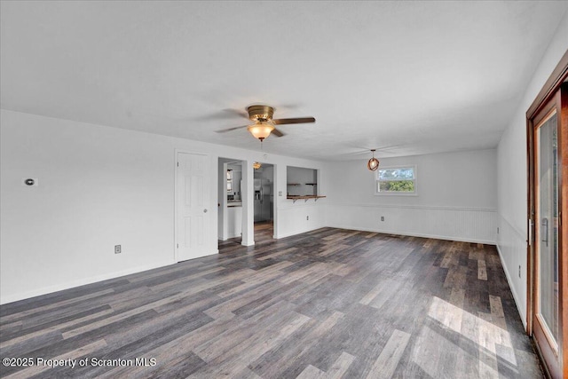 6 Eastview Dr, Scott Twp, PA 18411 - unfurnished living room with dark wood-style floors and a ceiling fan