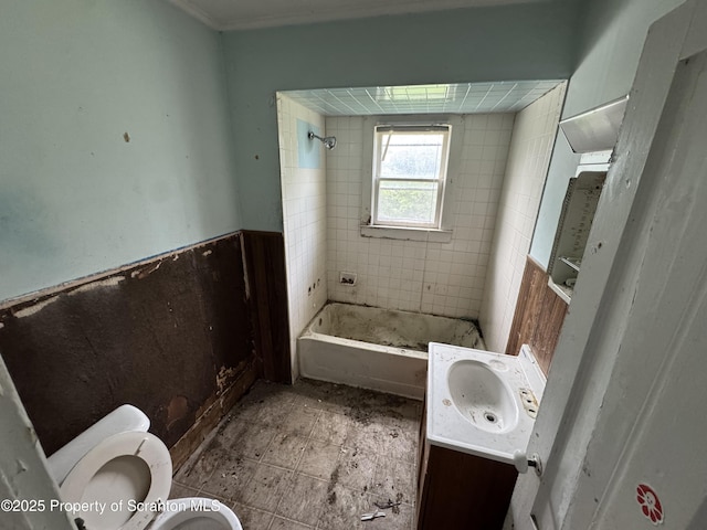 11269 State Route 29, Montrose, PA 18801 - full bath with vanity, bathing tub / shower combination, and a wainscoted wall