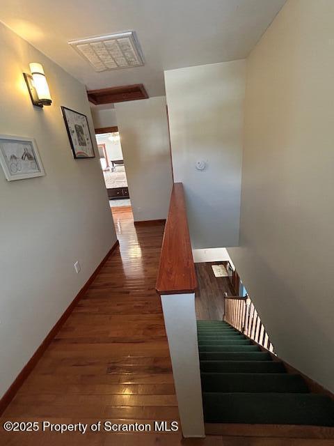 stairway with hardwood / wood-style floors