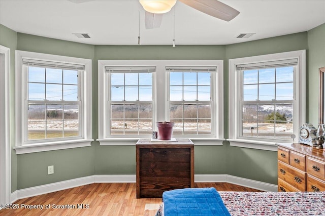 bedroom with light wood-type flooring and multiple windows