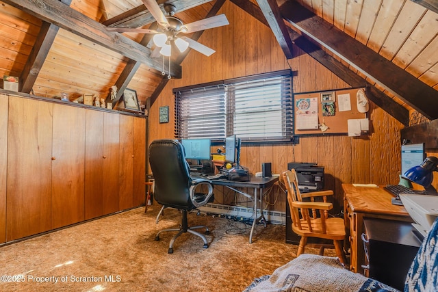 125 Frances Ln, Greentown, PA 18426 - home office with lofted ceiling with beams, wooden ceiling, and wooden walls