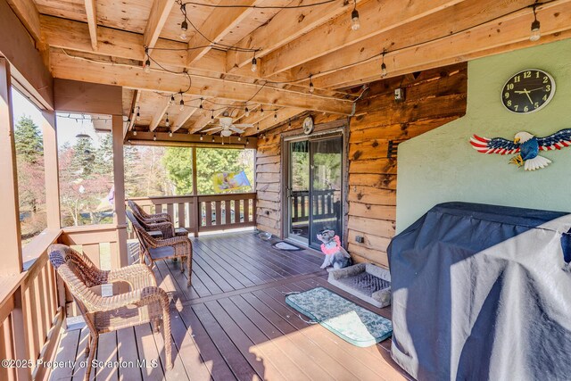 125 Frances Ln, Greentown, PA 18426 - wooden deck featuring ceiling fan and area for grilling