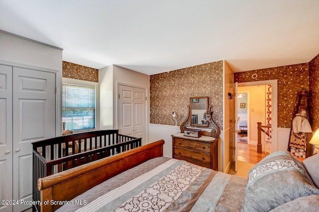 bedroom with light hardwood / wood-style floors