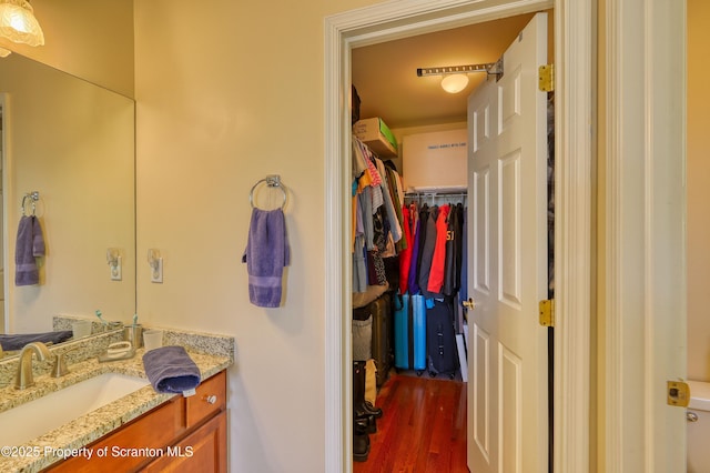 157 Mcesther Dr Unit L 31, Covington Twp, PA 18424 - bathroom with vanity, wood finished floors, and a spacious closet