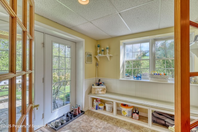 157 Mcesther Dr Unit L 31, Covington Twp, PA 18424 - mudroom featuring a paneled ceiling and a wainscoted wall